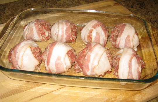 Bacon-wrapped beef patties