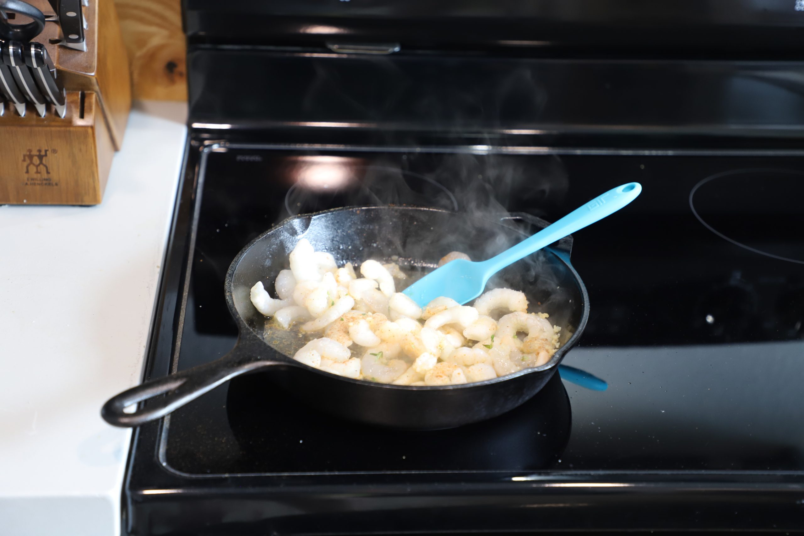 shrimp cooking on stovetop